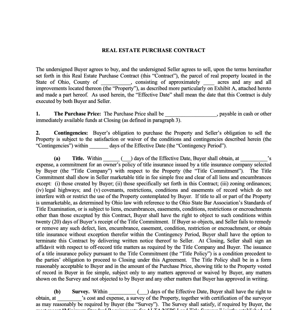 Ohio real estate purchase contract explained — sample Ohio purchase agreement page