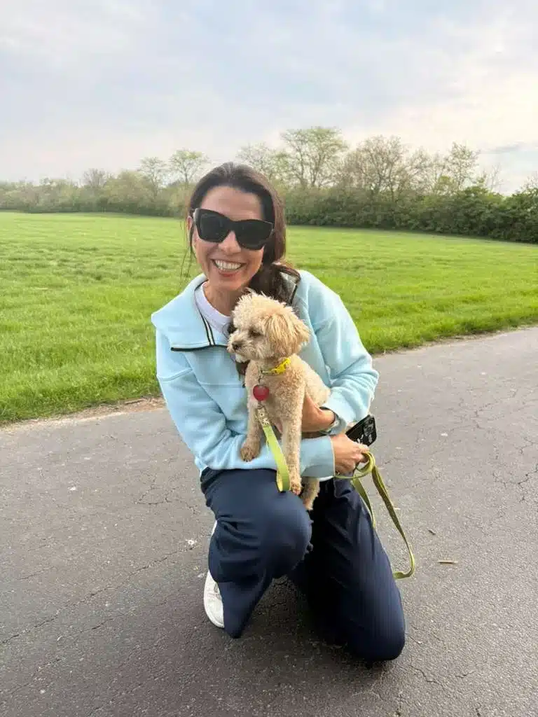 Monika DeRoussel and Honey outdoors in Cincinnati